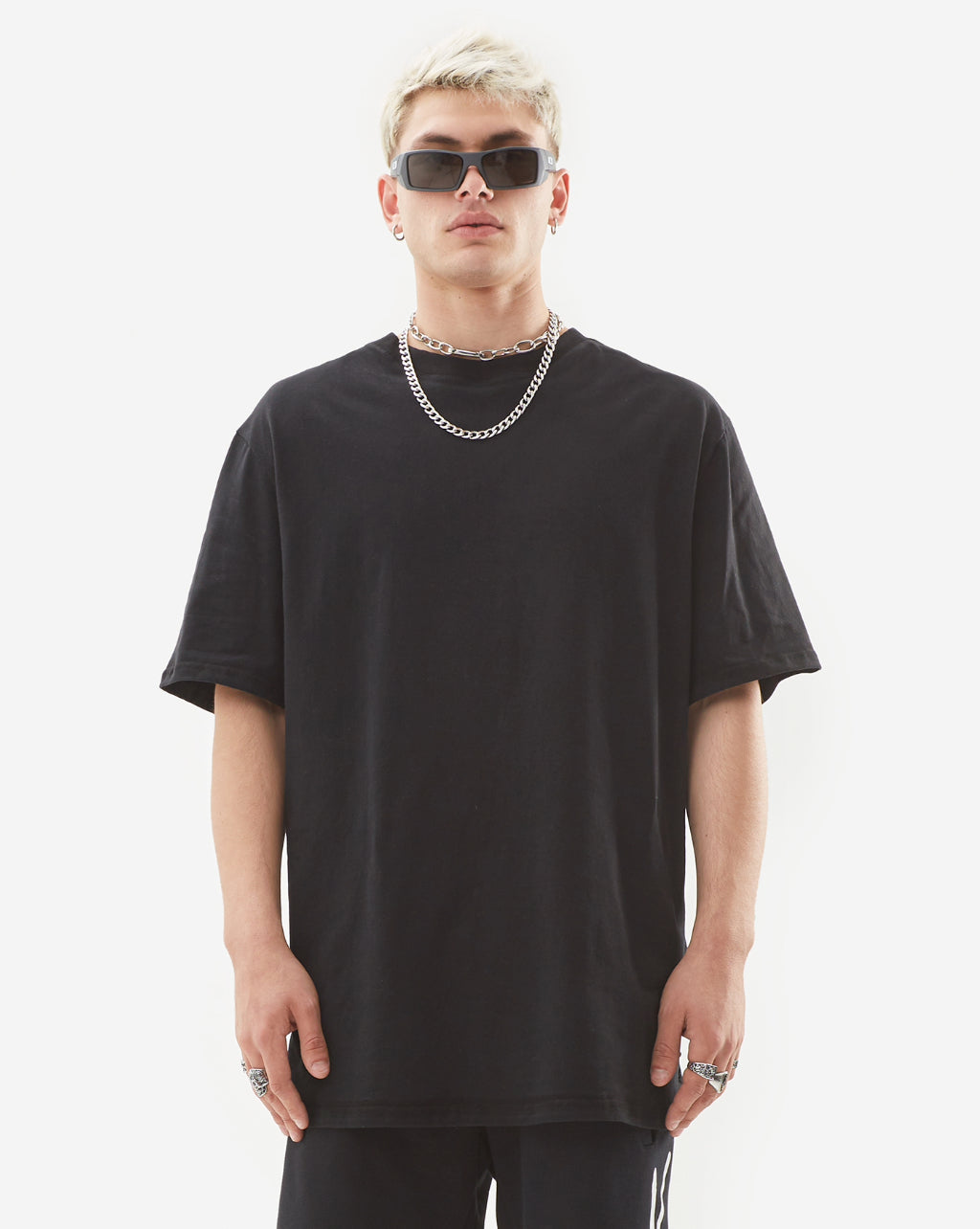 100% Cotton Round Neck Oversized Signature Black T-Shirt- Gender Neutral